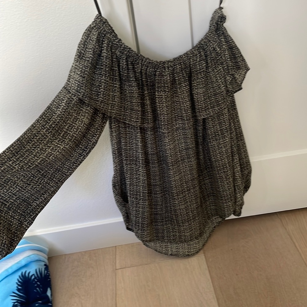 Green Patterned Off the Shoulder Ann Taylor Top